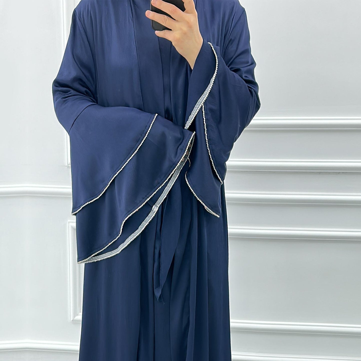 HASASERIES HS1188 Ensemble 3 pièces, cardigan en satin + robe intérieure + ceinture spéciale