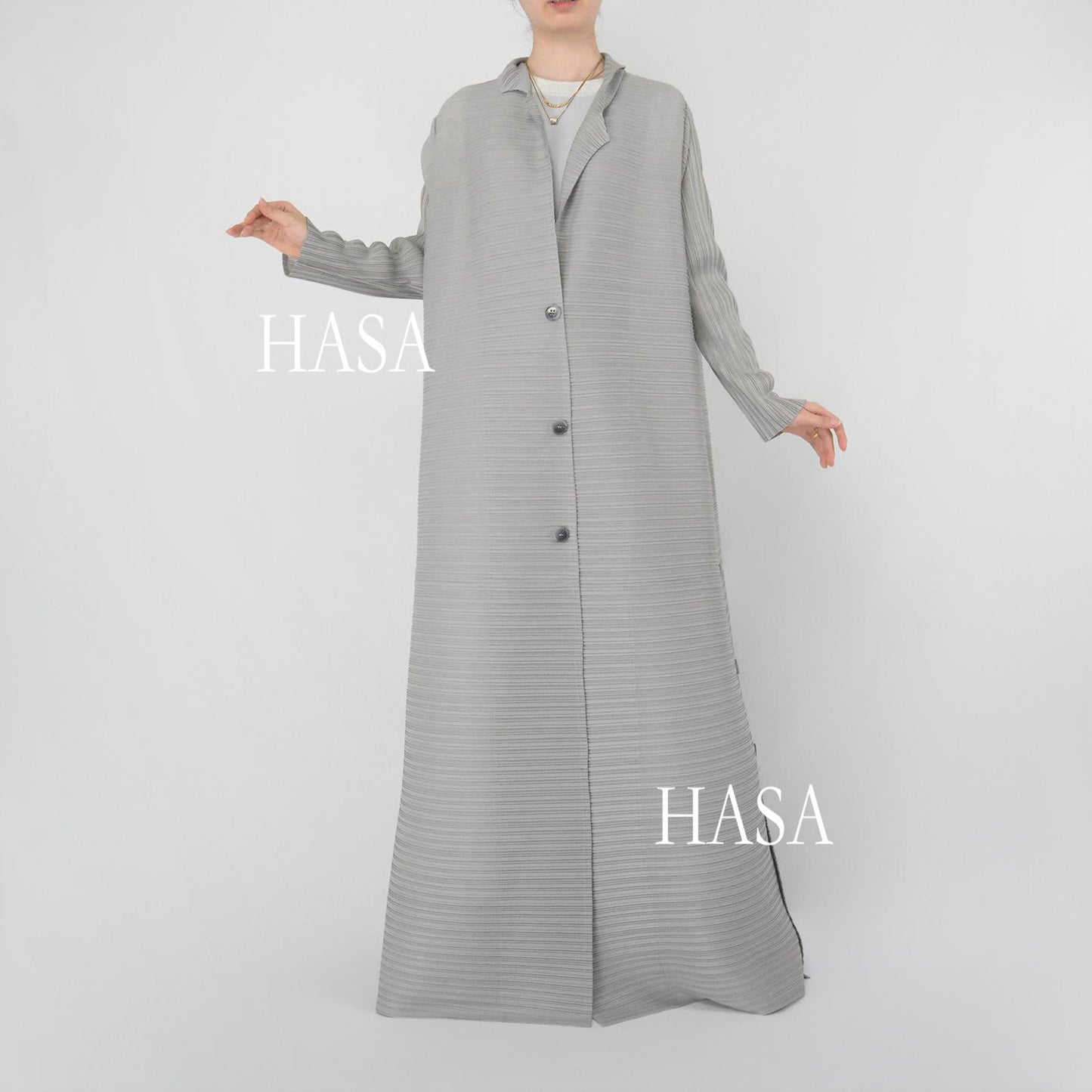 HS6160 Elegant Long Sleeve Abaya in Solid Tone with Pleats and Button Detail At Collar
