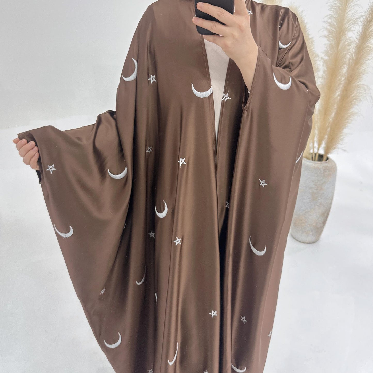 HASASERIES HS1171 Moon Embroidered Robe Kaftan Abaya