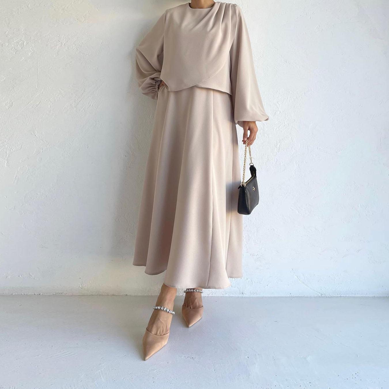 HASASERIES HS0814 2pcs Set Fashion Bubble Sleeve Top with Dress