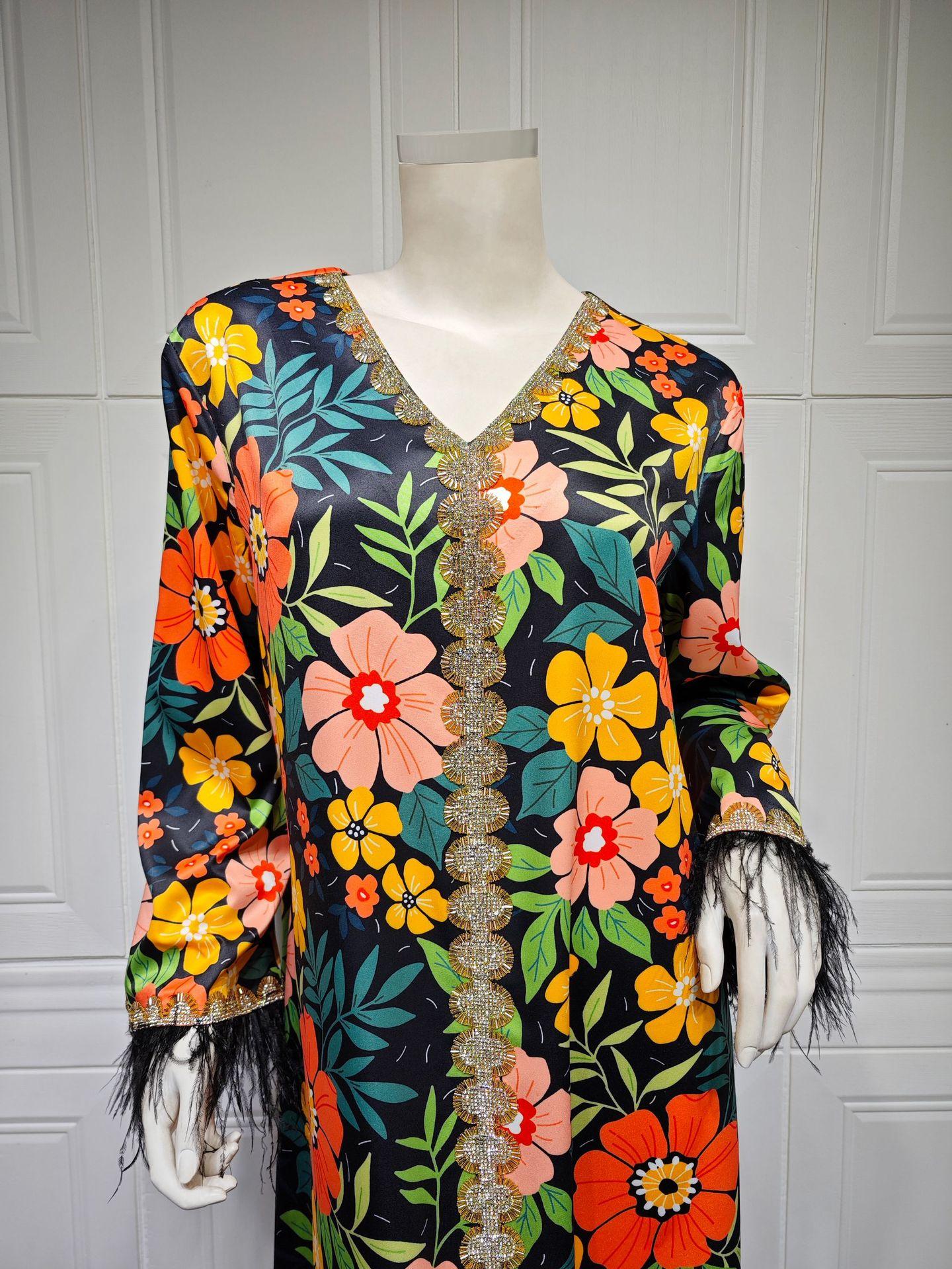 HASASERIES HS1078 Printed Diamond Camel Hair Dress