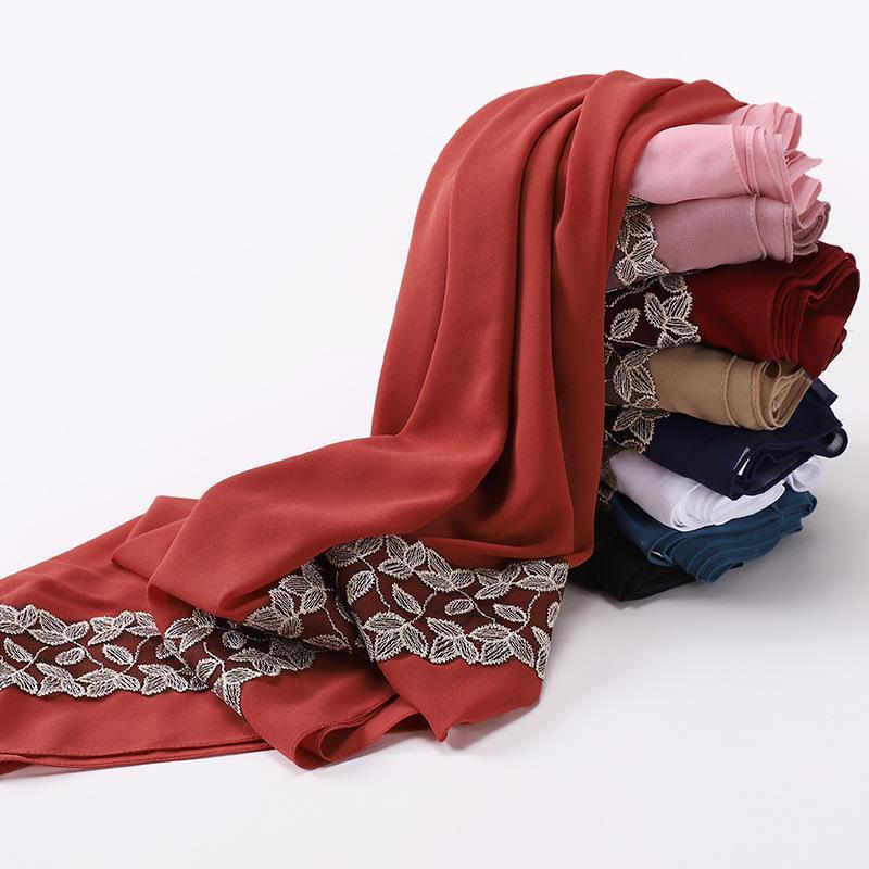 HASASERIES HS1130 Foulard en mousseline de soie et dentelle perlée