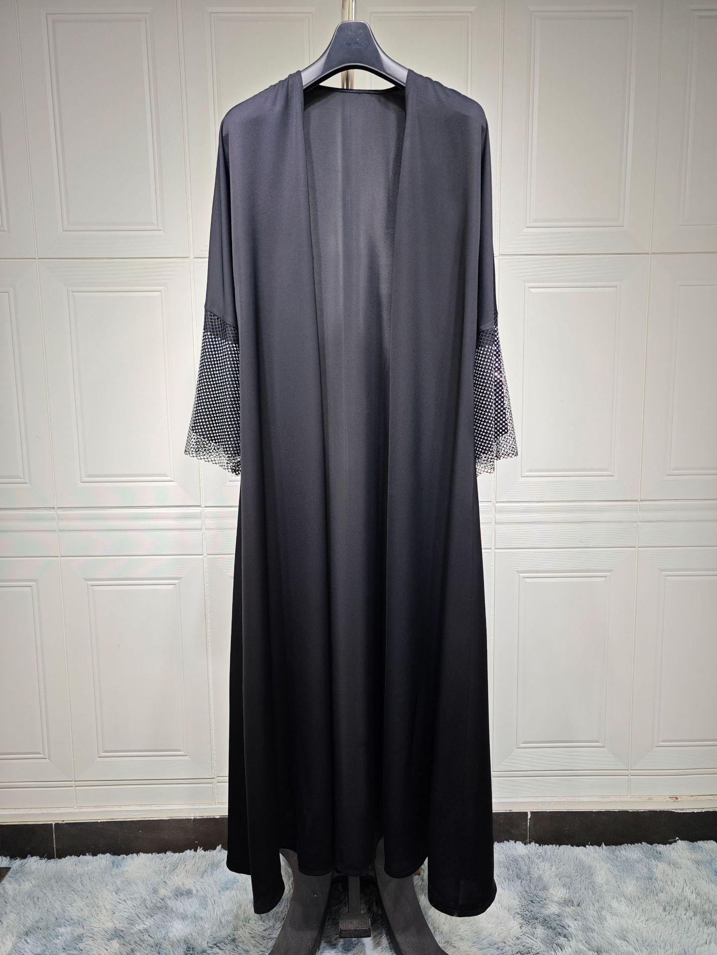 HASASERIES HS0930 Abaya Muslim Elastic Diamond Mesh Robe