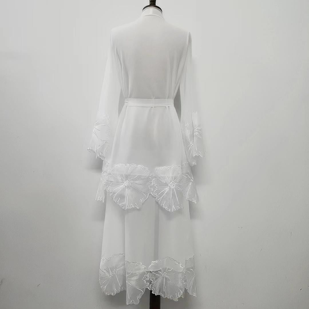 HASASERIES HS1025 1pcs Lace Embroidery Double-Layer Cardigan