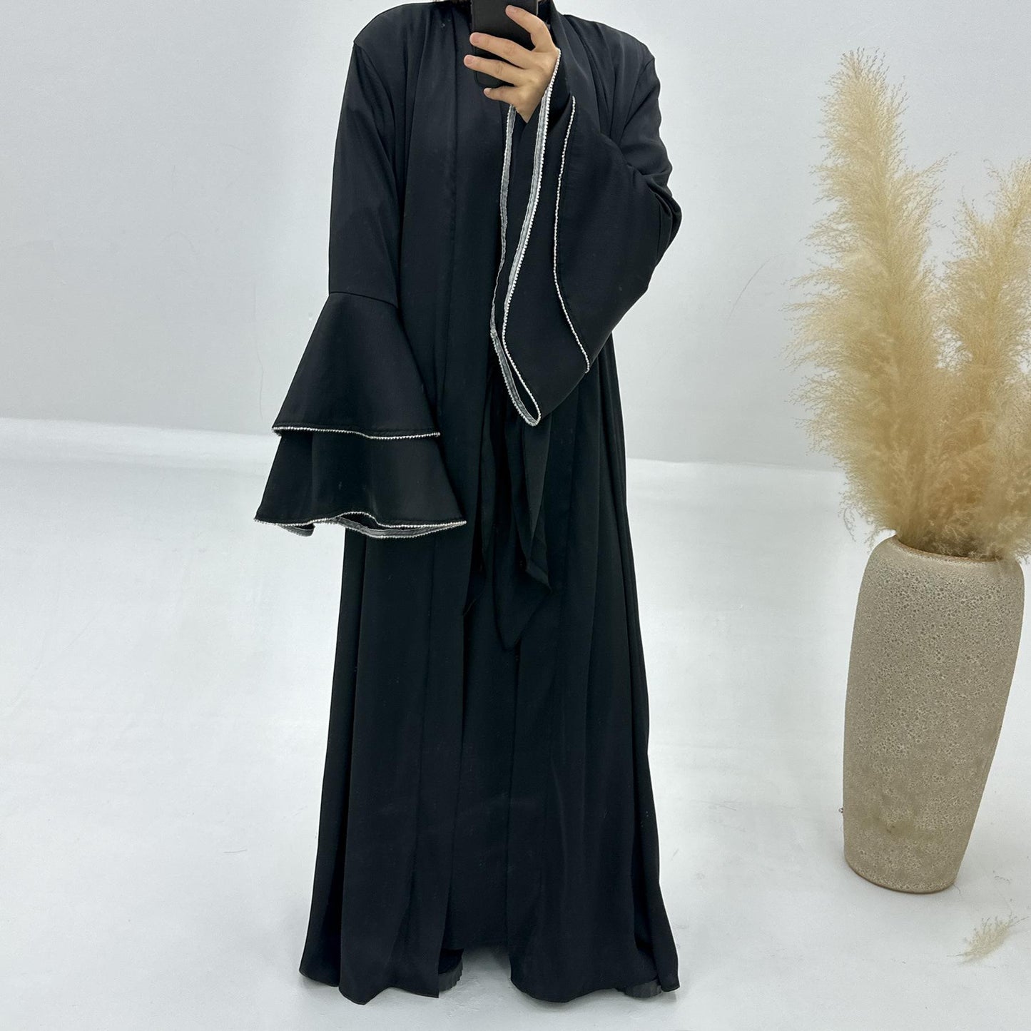 HASASERIES HS1188 Ensemble 3 pièces, cardigan en satin + robe intérieure + ceinture spéciale