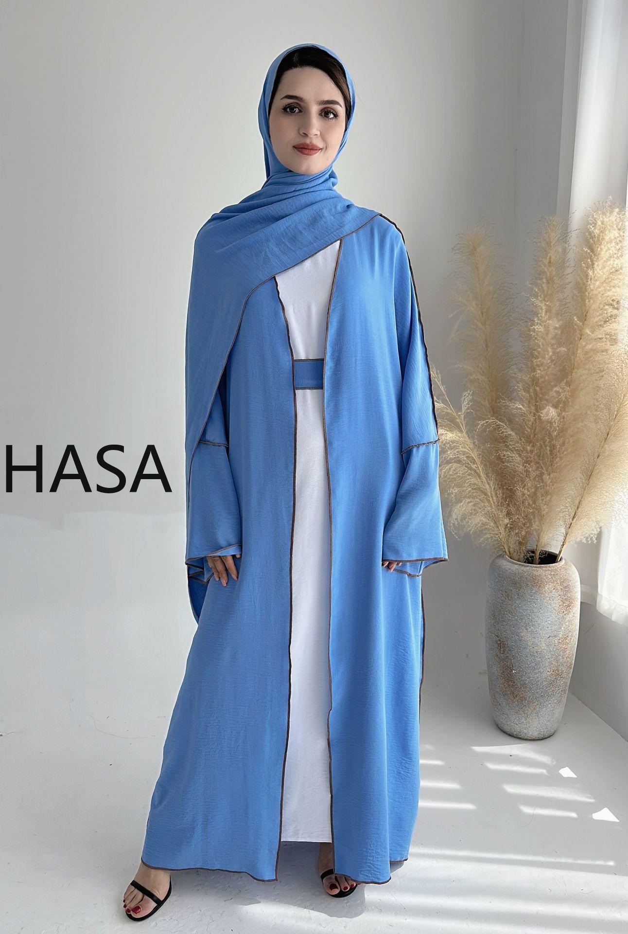 HASA HS1246H 2 PCS SET Crepe Solid Color Loose Hem Cardigan Robe with Hijab