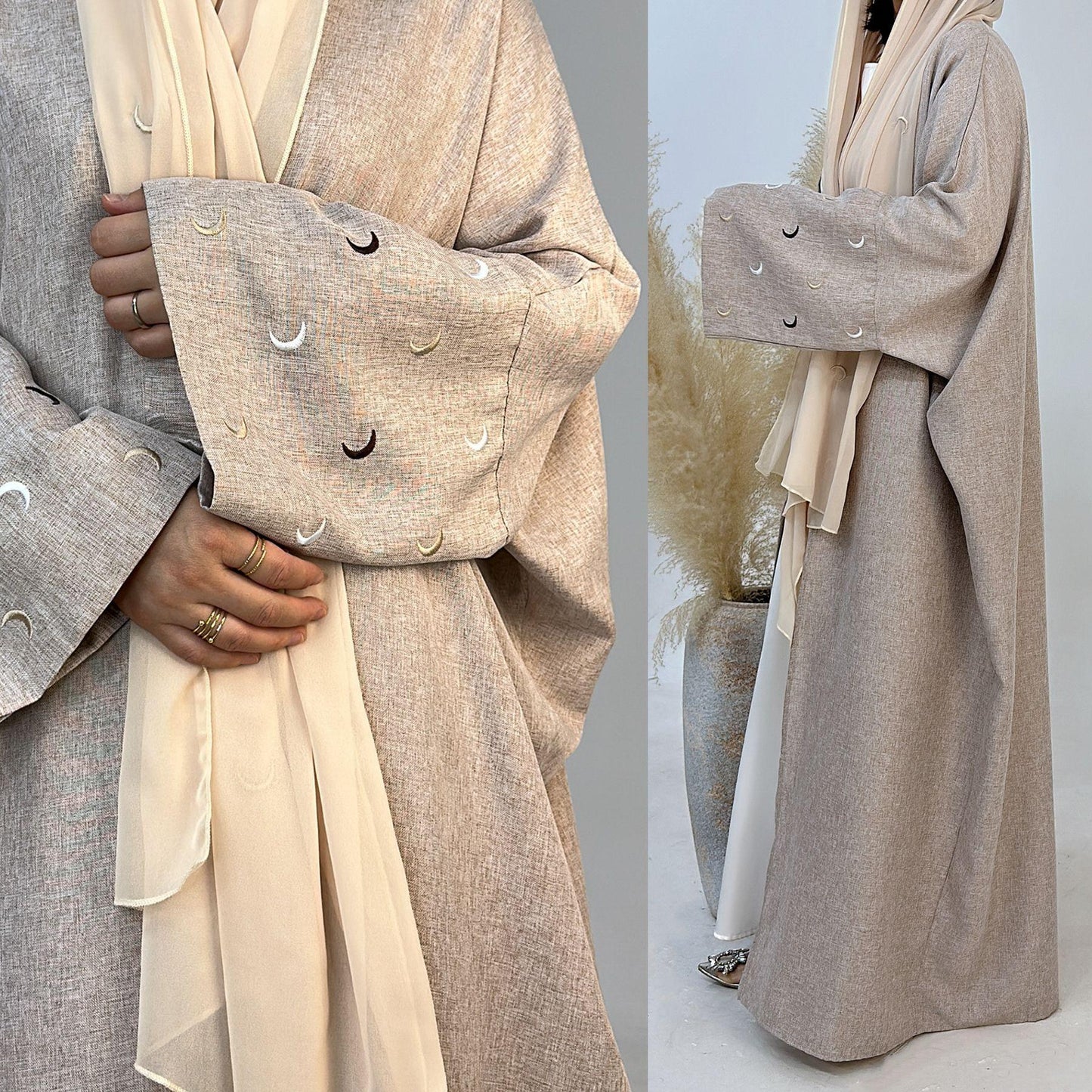 HASASERIES HS0934 Cardigan élégant brodé Abaya avec hijab