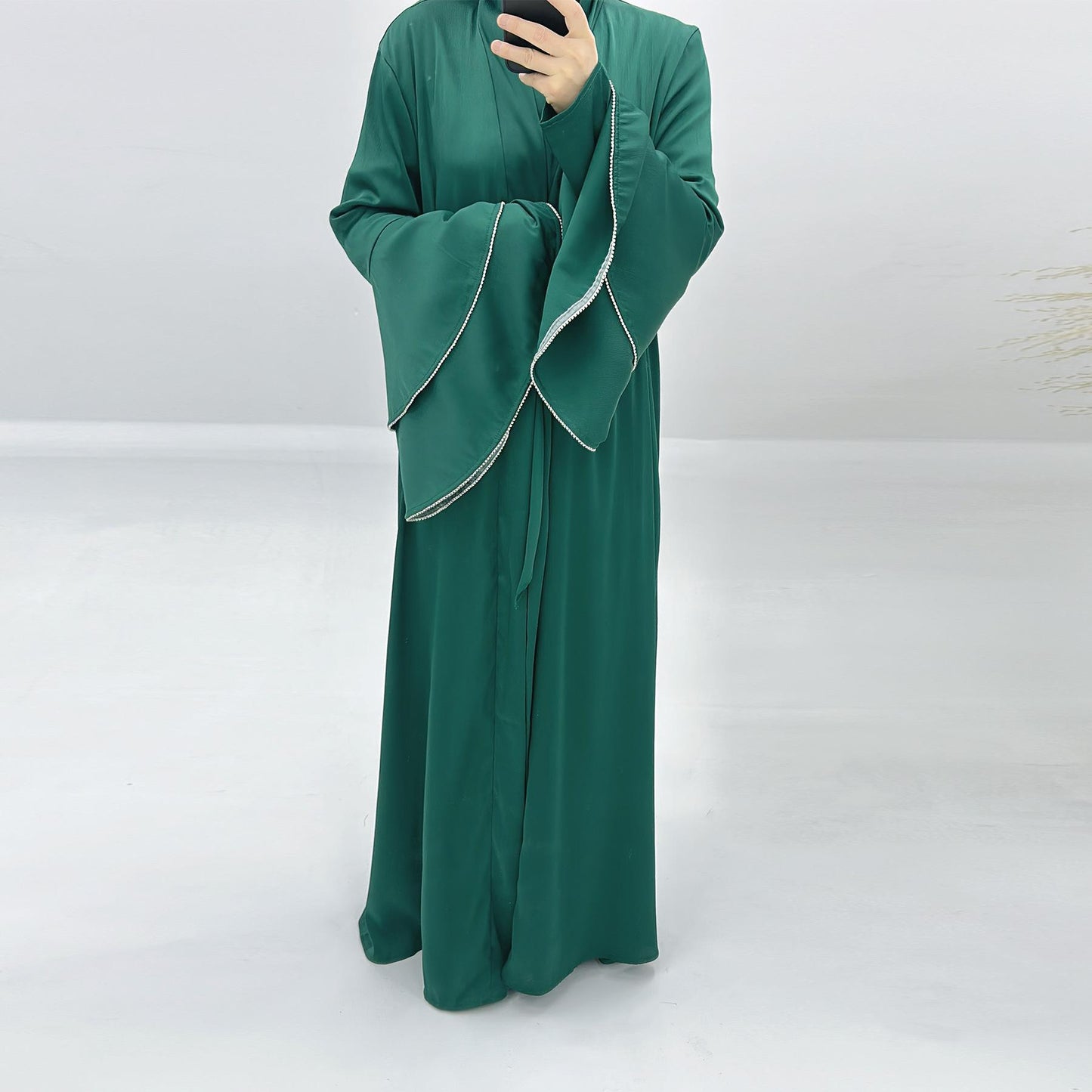 HASASERIES HS1188 Ensemble 3 pièces, cardigan en satin + robe intérieure + ceinture spéciale