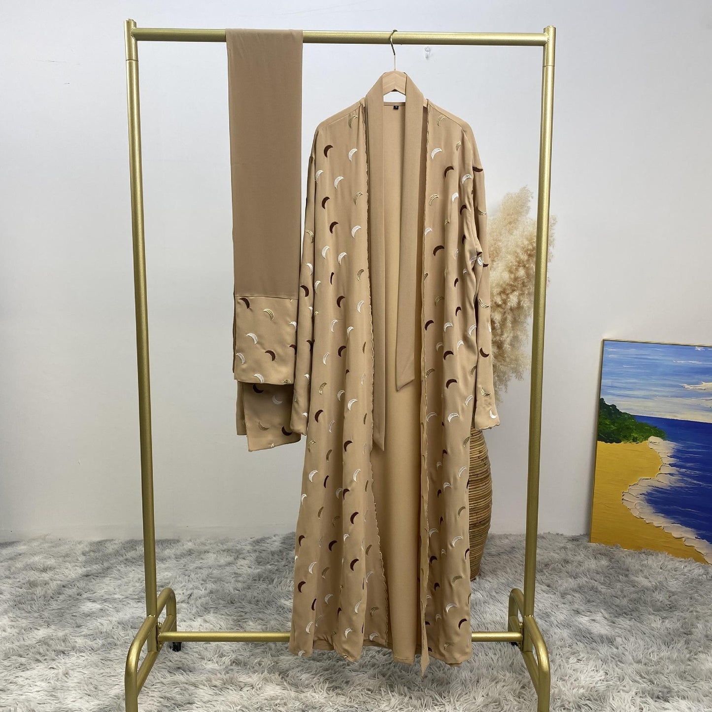 HASASERIES HS0927 Explosions Heavy Industry Embroidery Cardigan Abaya