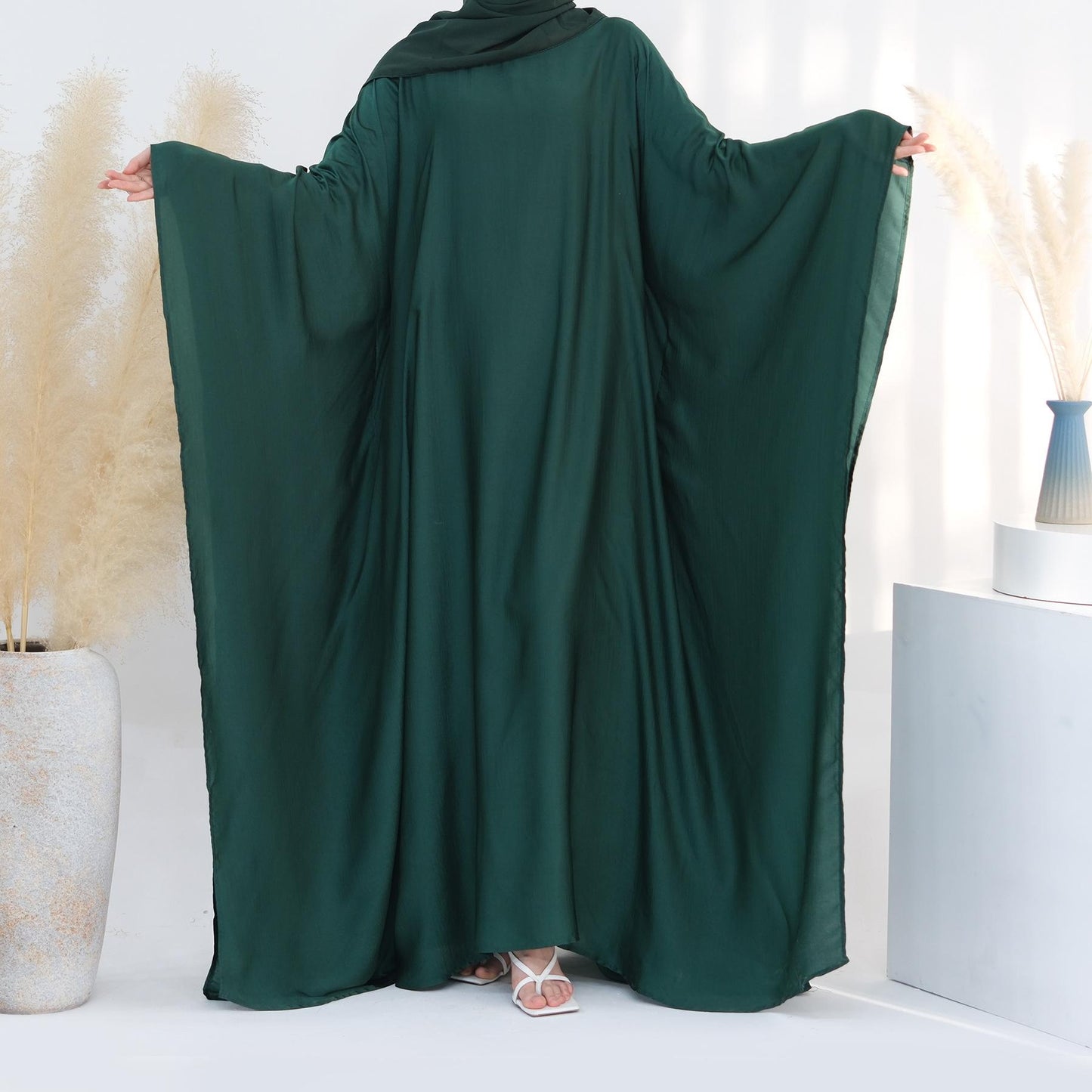 HASASERIES HS1174 Waist Raging Bat Sleeves Dress Crepe Kaftan