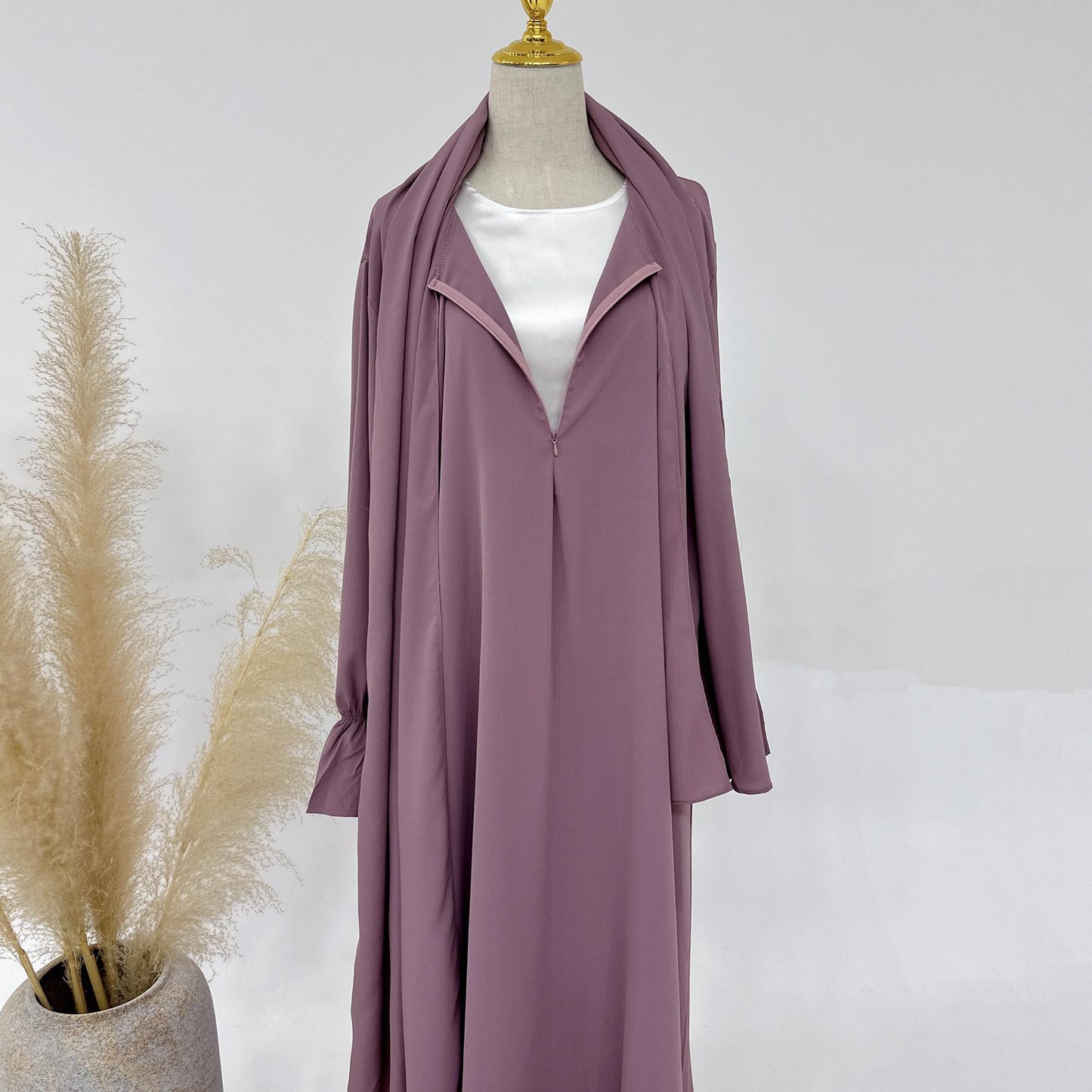 HASASERIES HS1173 Solid Color Hooded Abaya with Side Pocket