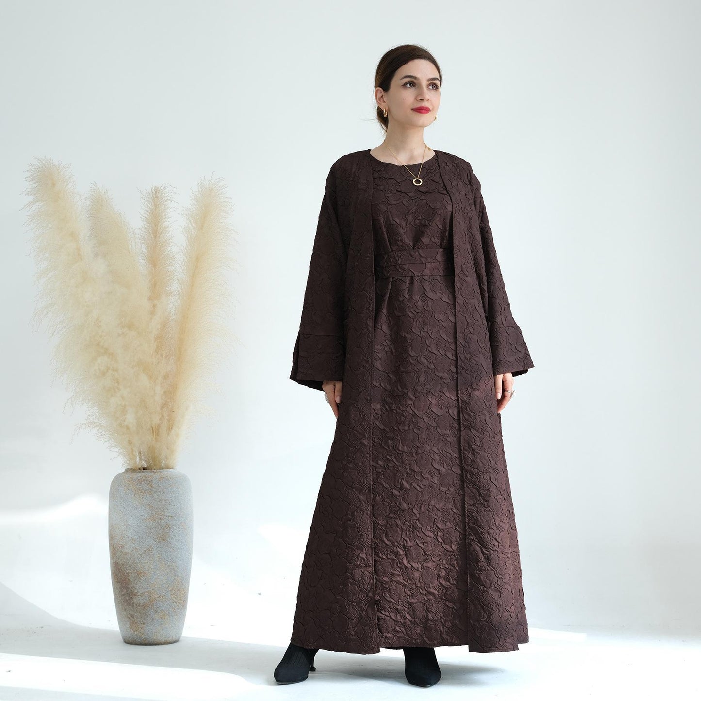 HASASERIES HS0719 Cardigan with Vest Dress Abaya Robe