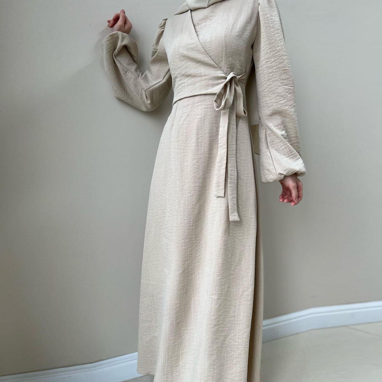 HASASERIES HS0759 Temperament Long Sleeve Fake Two-piece Lace-up Dress Long Skirt