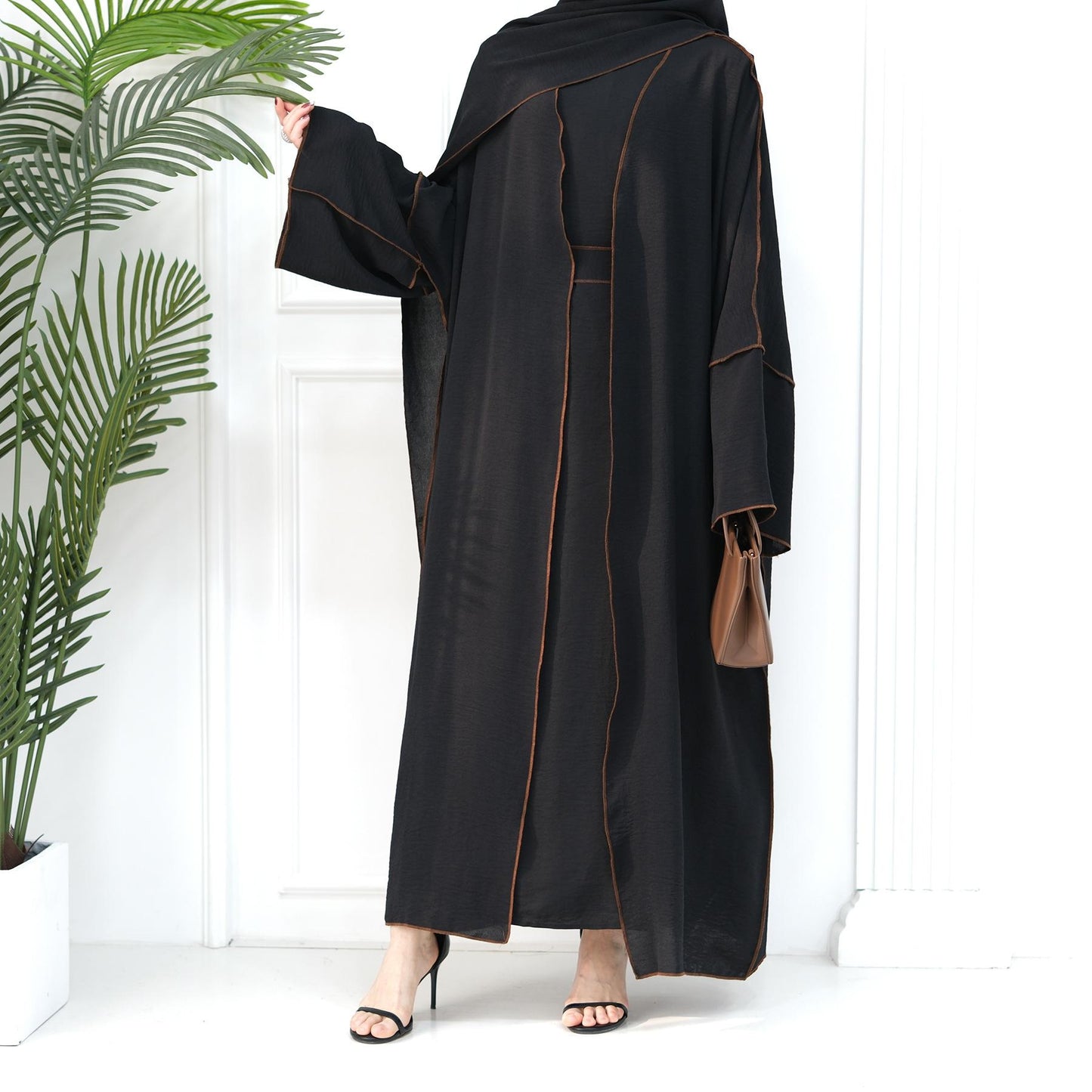 HASASERIES HS1095 3pcs Set Cardigan+without Sleeves Inner Dress+Hijab