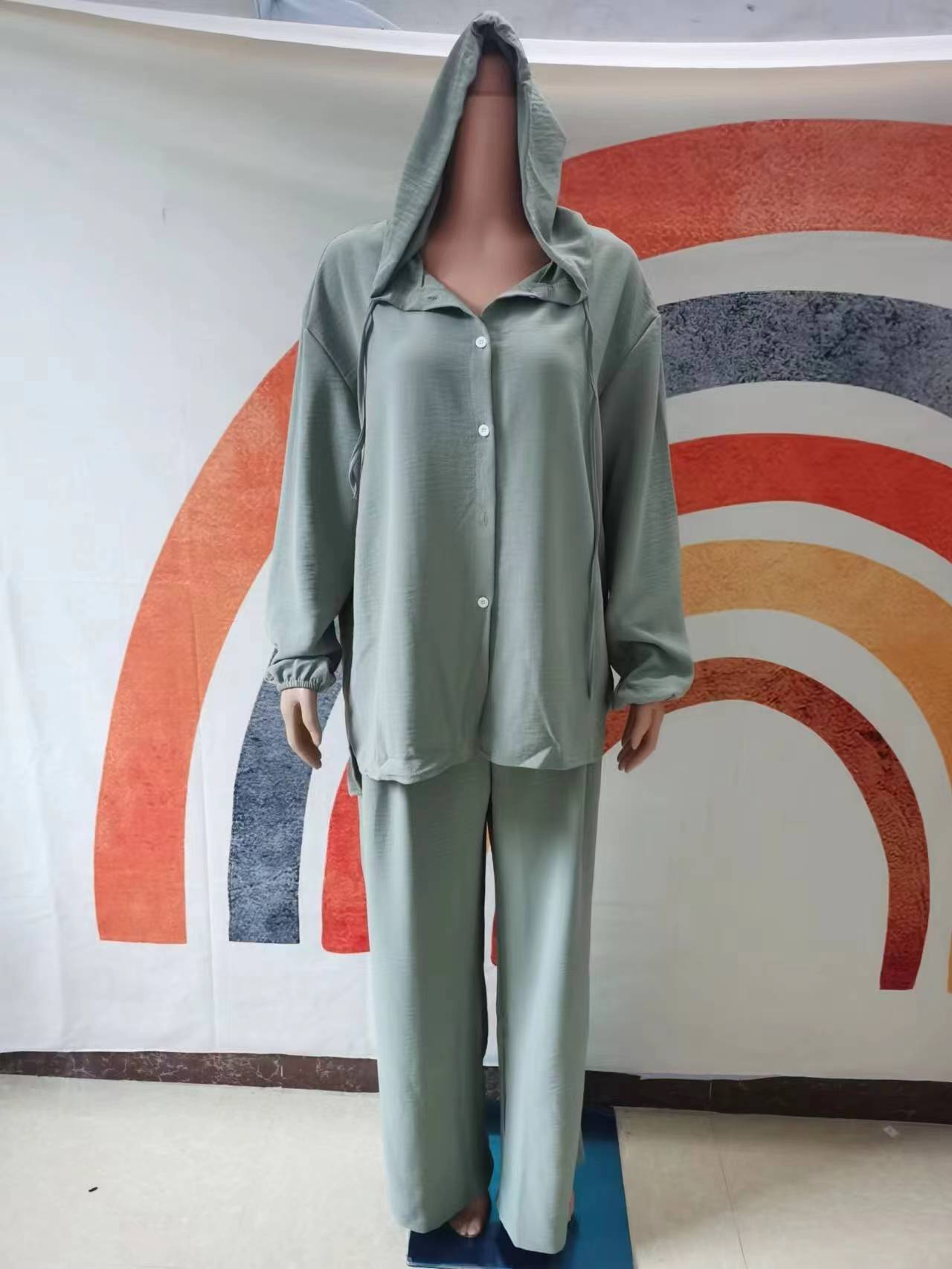 HASASERIES HS0542 Casual Long Sleeved Hooded Shirt Jacket+straight Leg Pants 2pcs Set