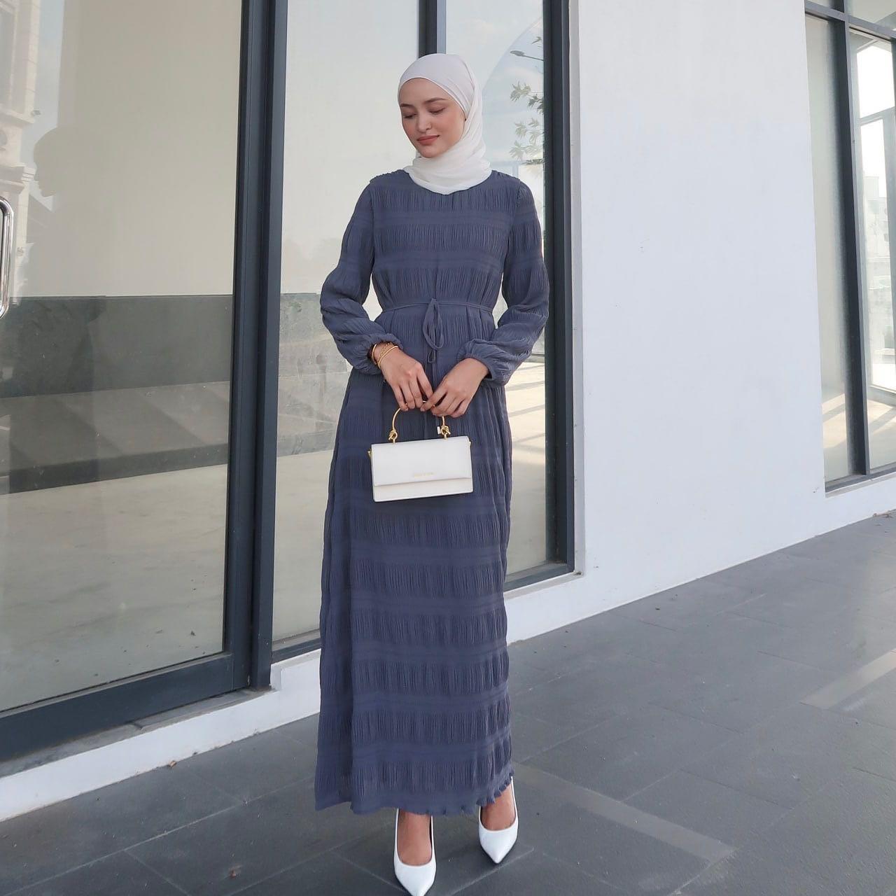 HASASERIES HS1049 Long Chiffon Pleated Dress