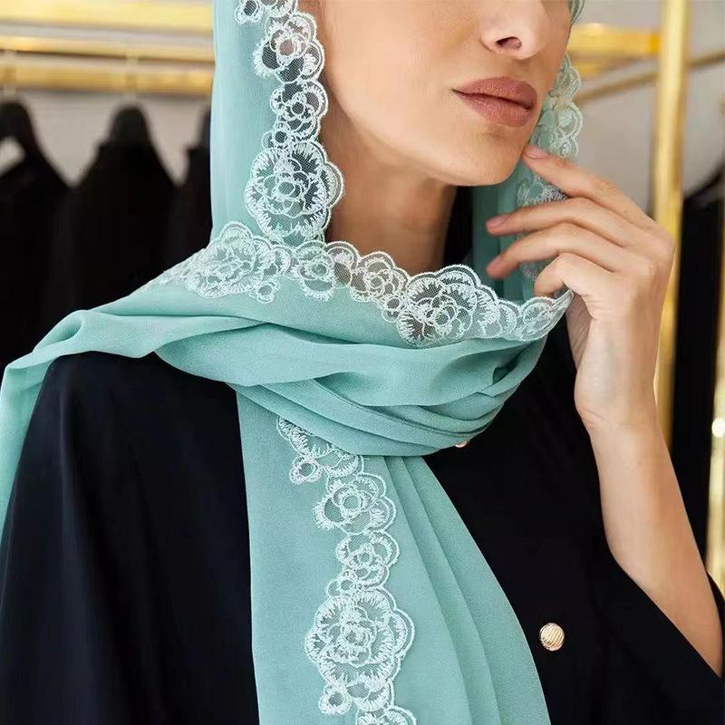 Écharpe en mousseline de soie et dentelle tendance HASASERIES HS1124