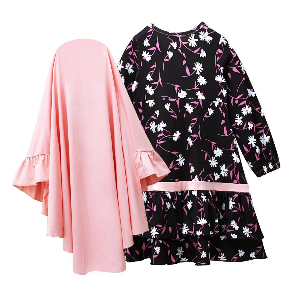 HASASERIES HS1197 Ensemble 2 pièces, Abaya pour enfant avec Khimar une couche.