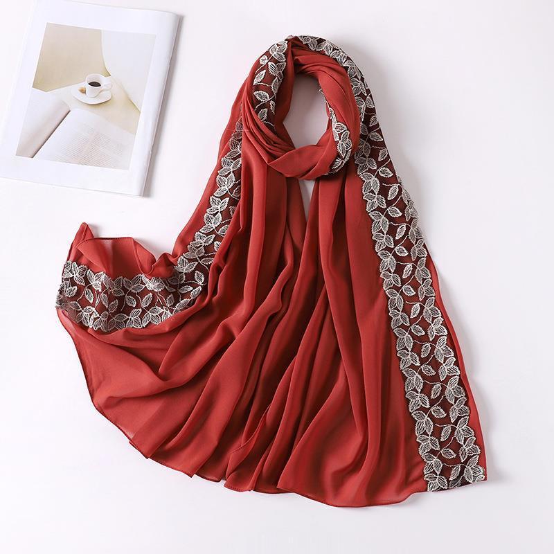 HASASERIES HS1130 Foulard en mousseline de soie et dentelle perlée