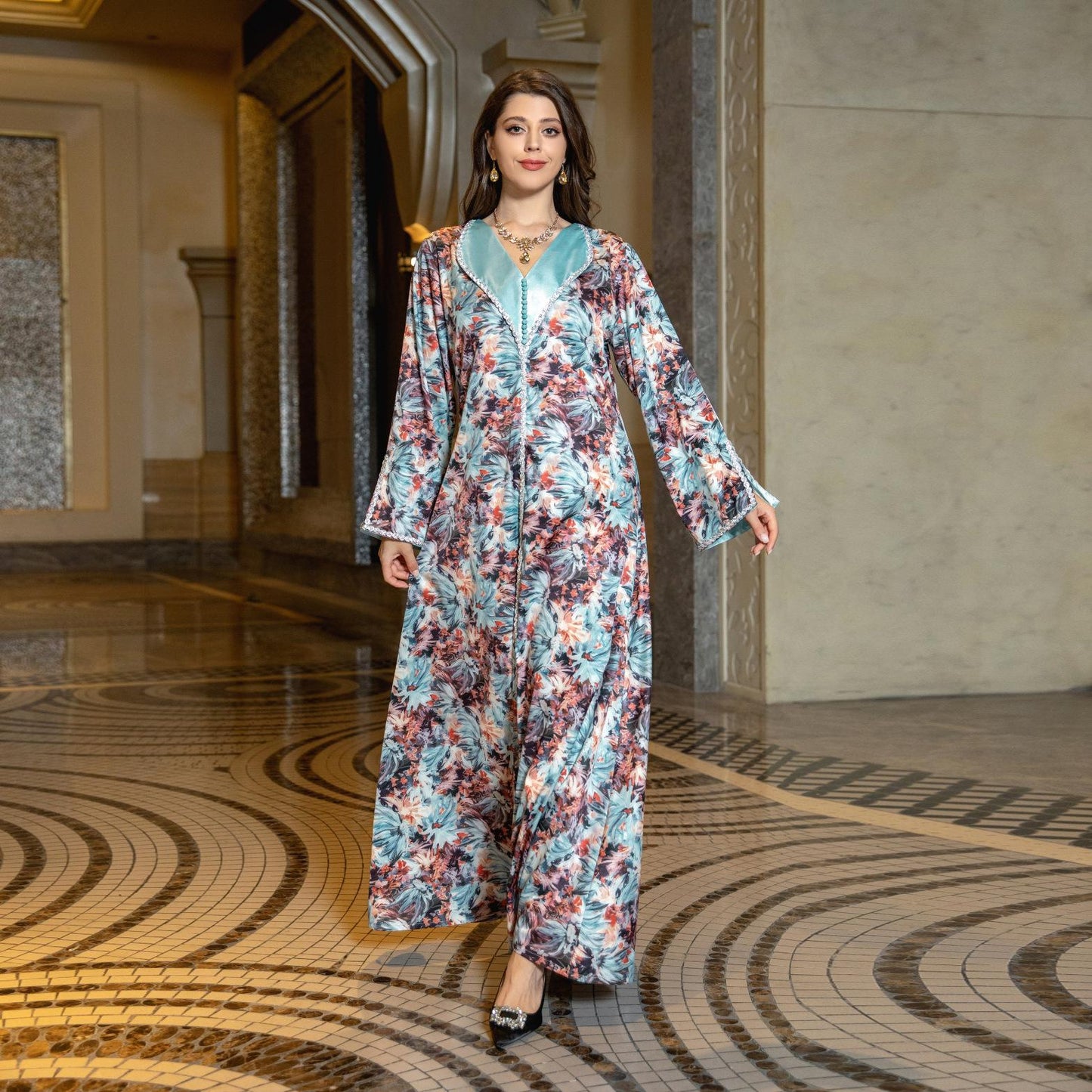 HASASERIES HS1070 Fashionable Printed Diamond Set Robe