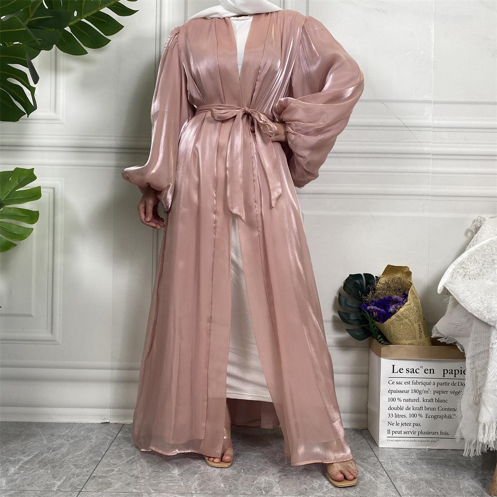 HASASERIES HS0929 Shiny Silk Balloon Sleeves Lined Cardigan