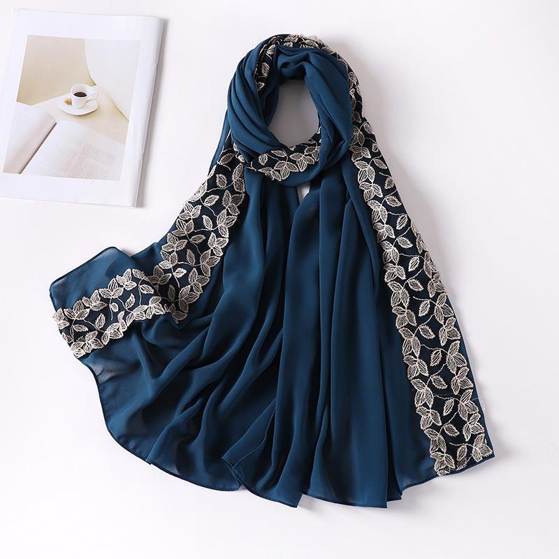 HASASERIES HS1130 Foulard en mousseline de soie et dentelle perlée