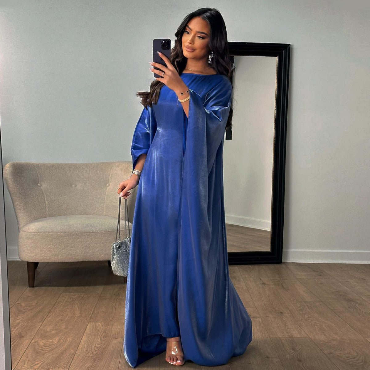 HS1348 Elegant Kaftan in Gold Cotton – 20 Vibrant Colors Available