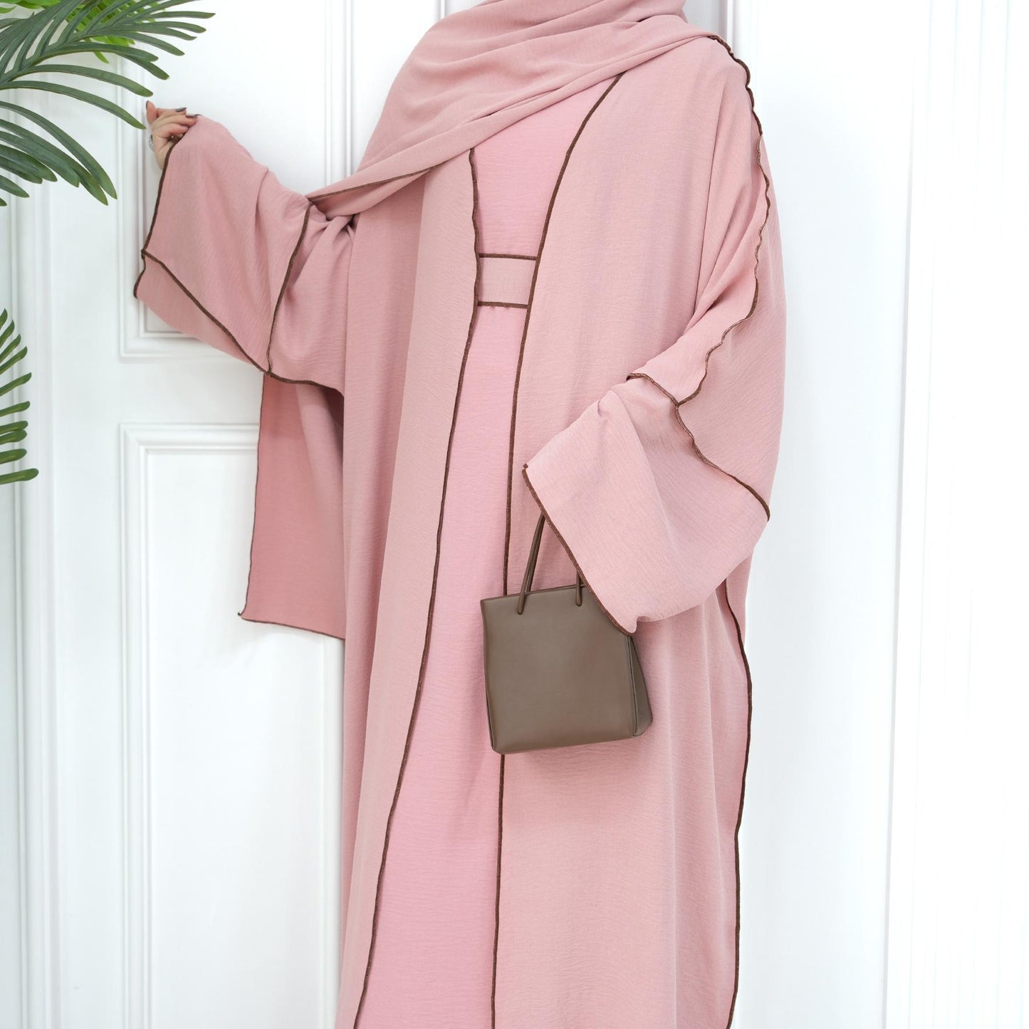 HASASERIES HS1095 3pcs Set Cardigan+without Sleeves Inner Dress+Hijab