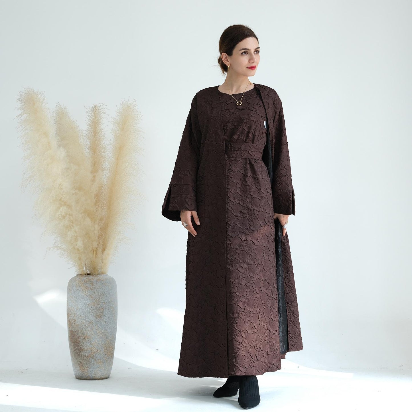 HASASERIES HS0719 Cardigan with Vest Dress Abaya Robe