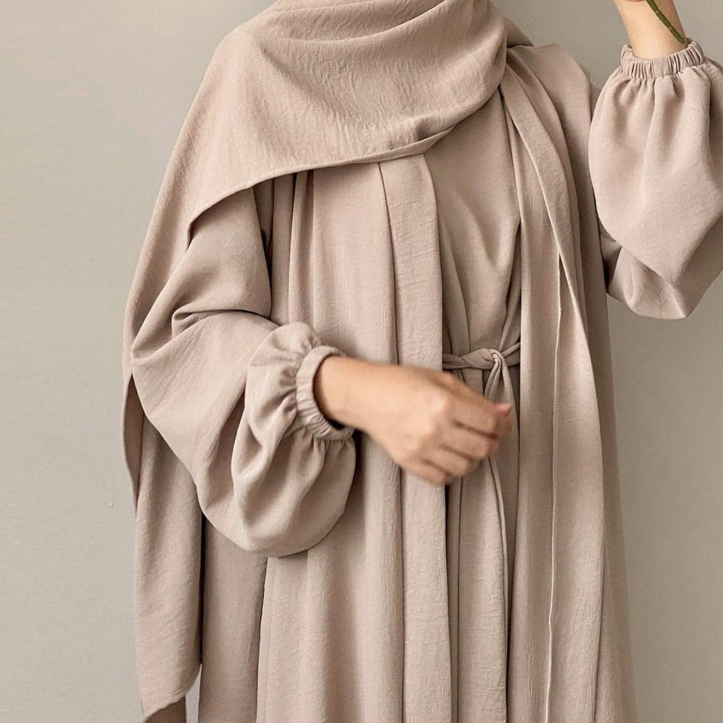 HASASERIES HS0995 3pcs Cardigan+without Sleeves Inner Dress+Hijab