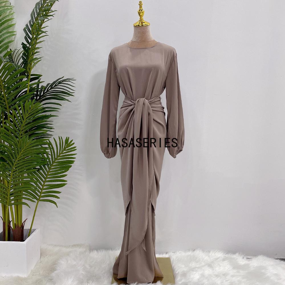 HASASERIES HS1301 Robe-Inspired Soft Two-Piece Dress Plain Elegant Abaya