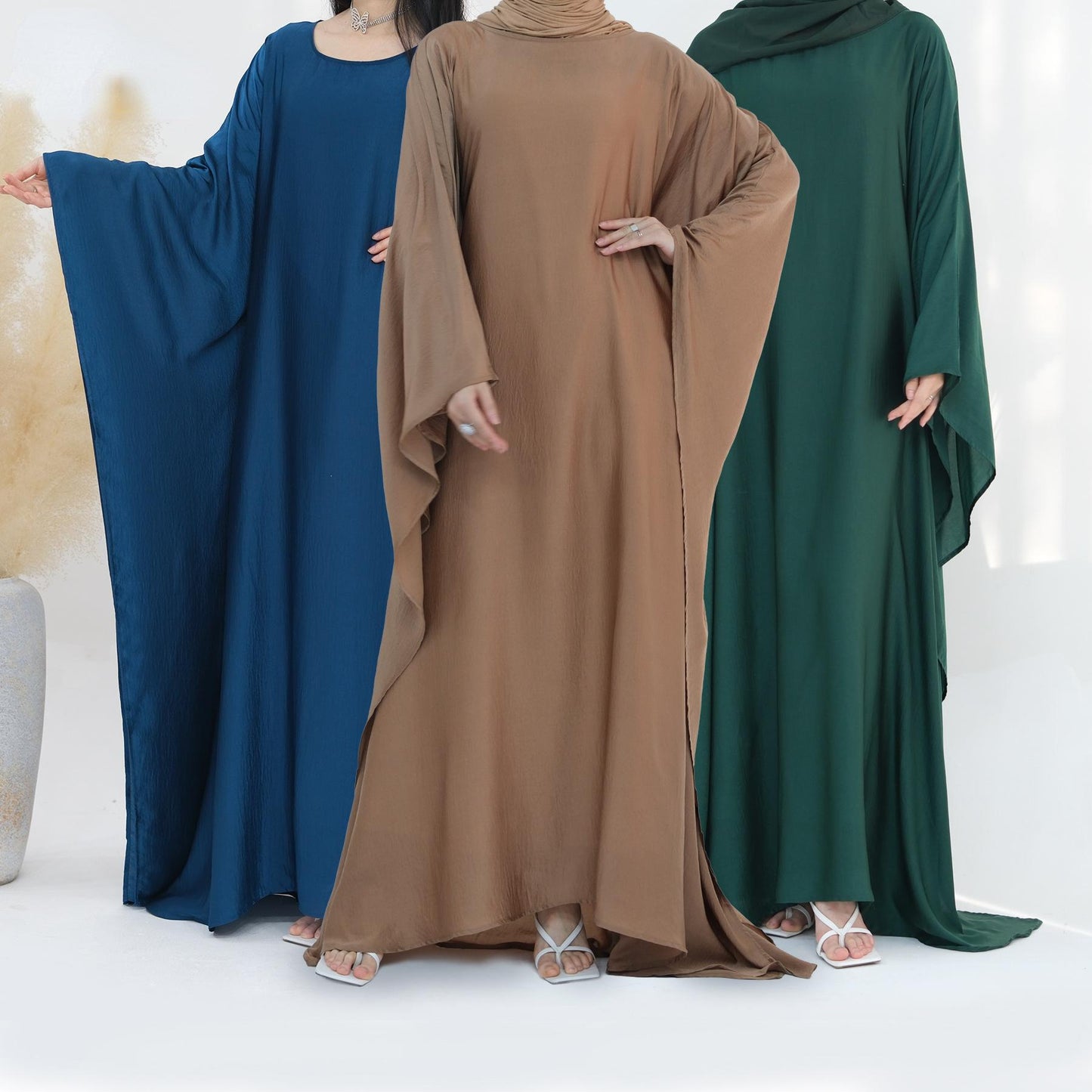 HASASERIES HS1174 Waist Raging Bat Sleeves Dress Crepe Kaftan