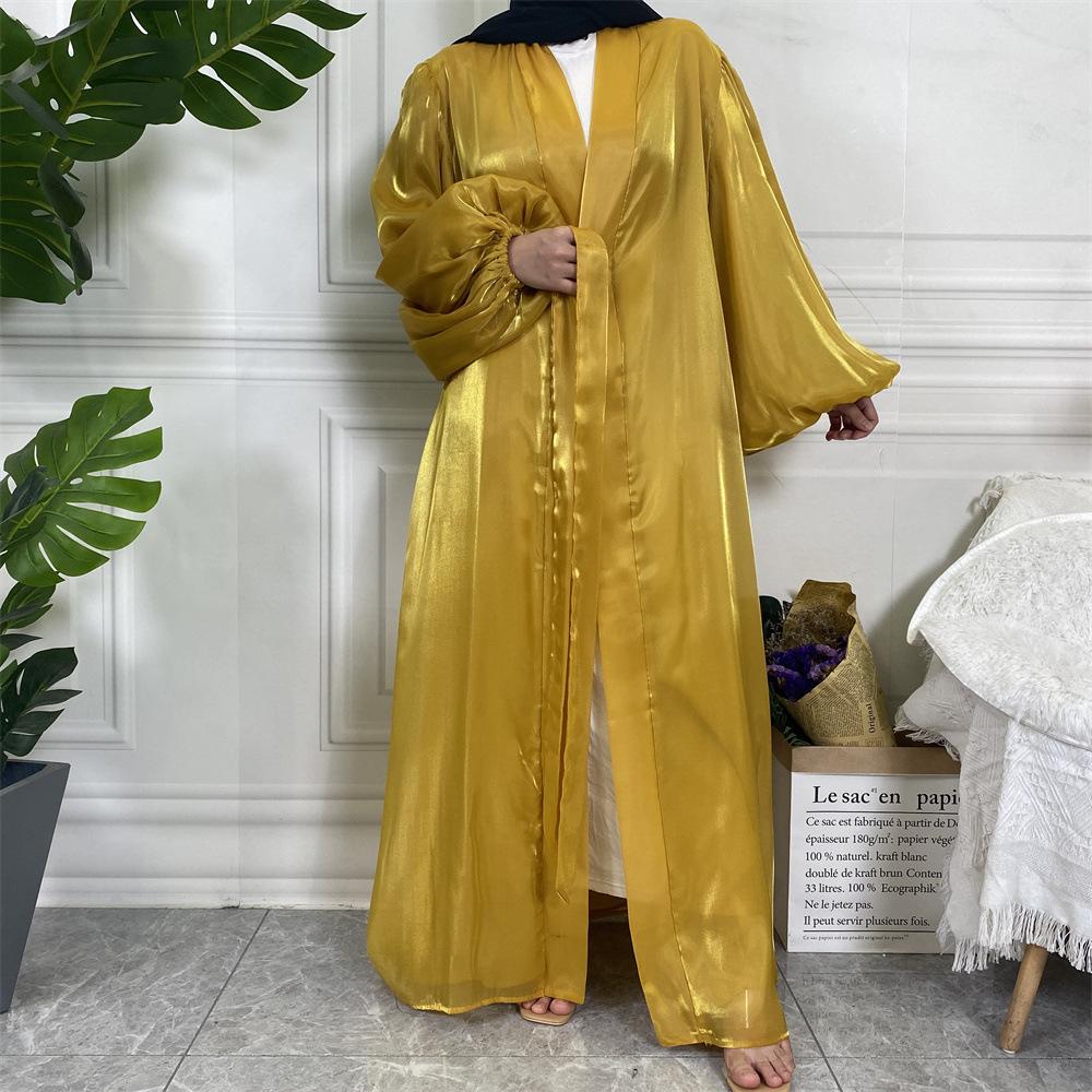 HASASERIES HS0929 Shiny Silk Balloon Sleeves Lined Cardigan
