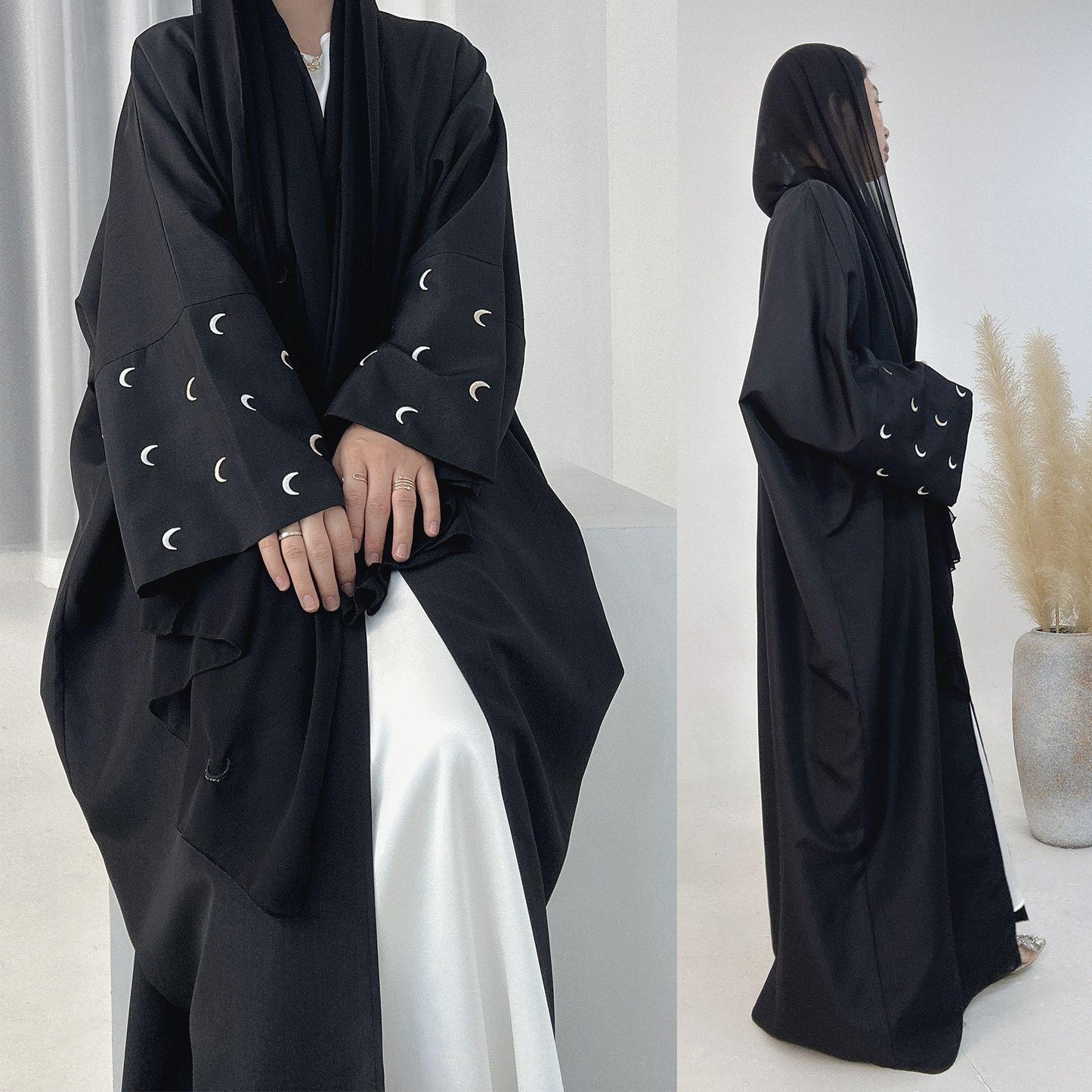HASASERIES HS0934 Cardigan élégant brodé Abaya avec hijab