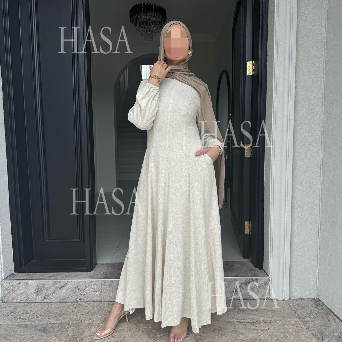 HASA HS5868 Solid Color Swing Comfortable Dress Robe Waist Cinching