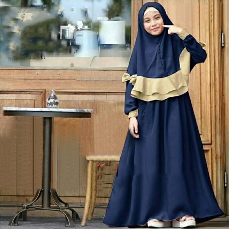 HASASERIES HS1203 Ensemble 2 pièces, Abaya pour enfant avec une couche de Khimar.