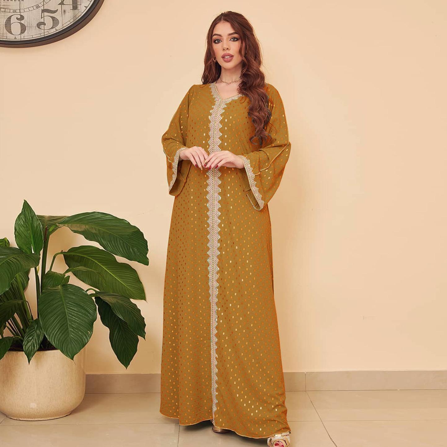 HS0442 Middle East Women's Clothing New Bronzing Muslim Dubai Robe