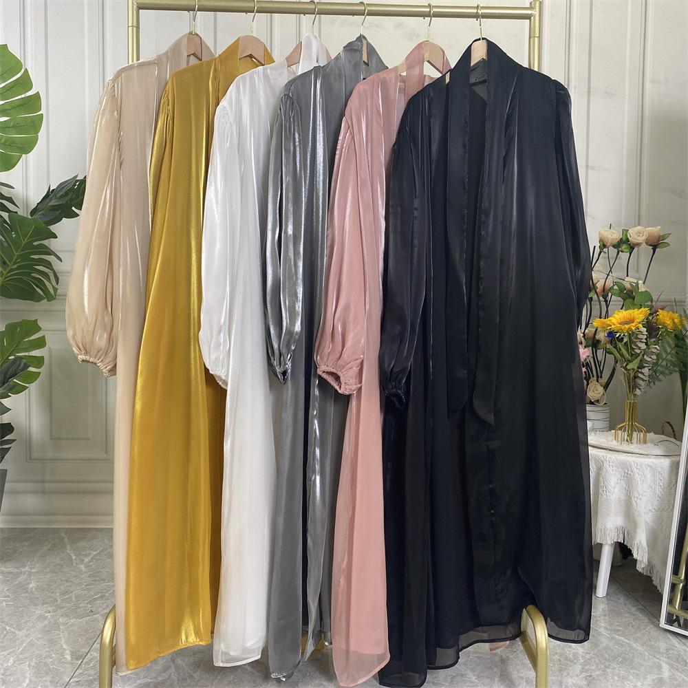 HASASERIES HS0929 Shiny Silk Balloon Sleeves Lined Cardigan