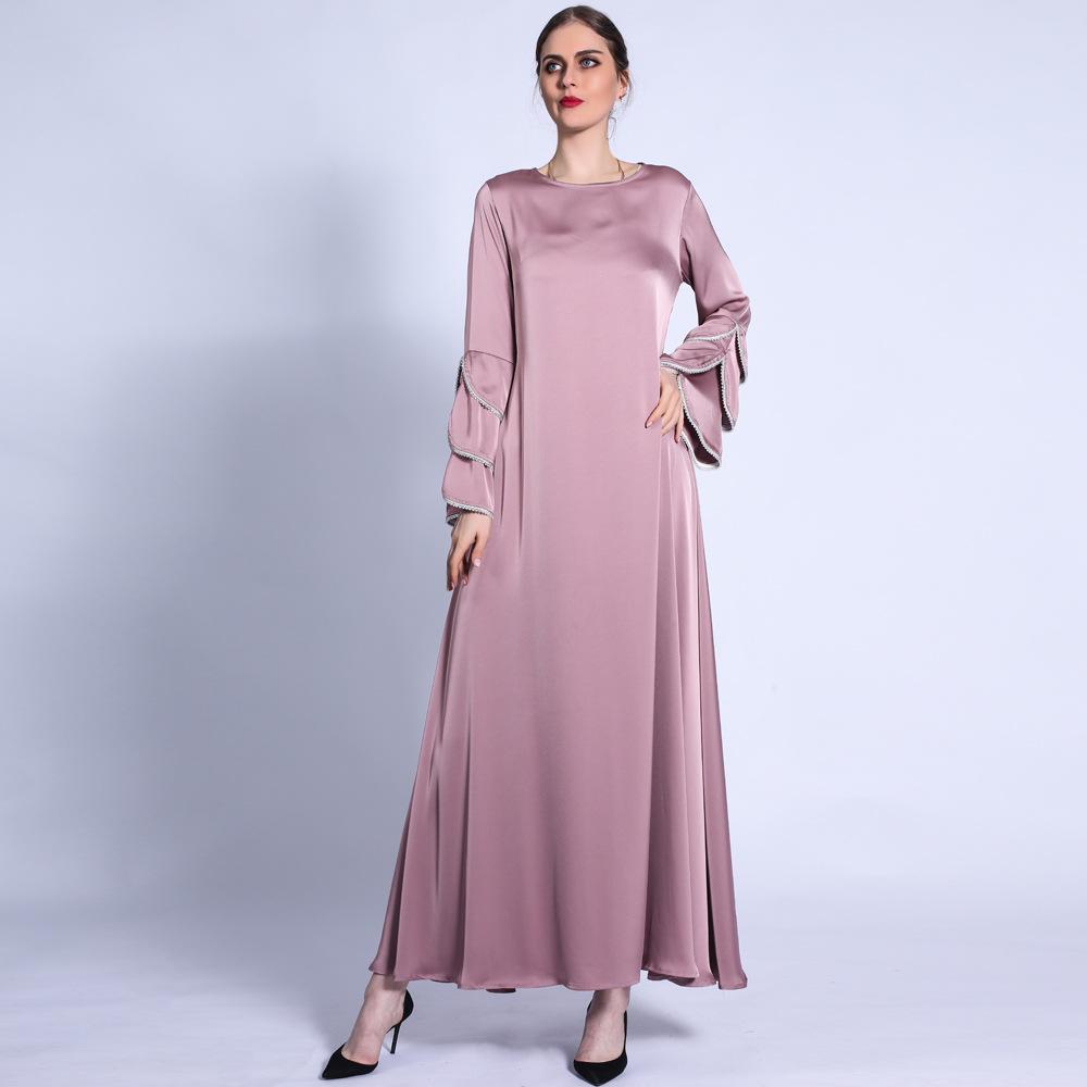 HS0431 Matte dress mermaid three-layer sleeve bright beads A-line large swing long skirt female
