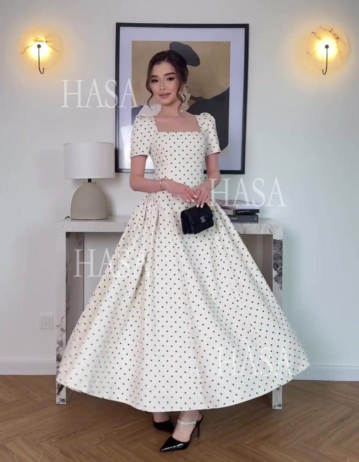 HASA HS6754 Soft Girl Polka Dot Maxi Dress