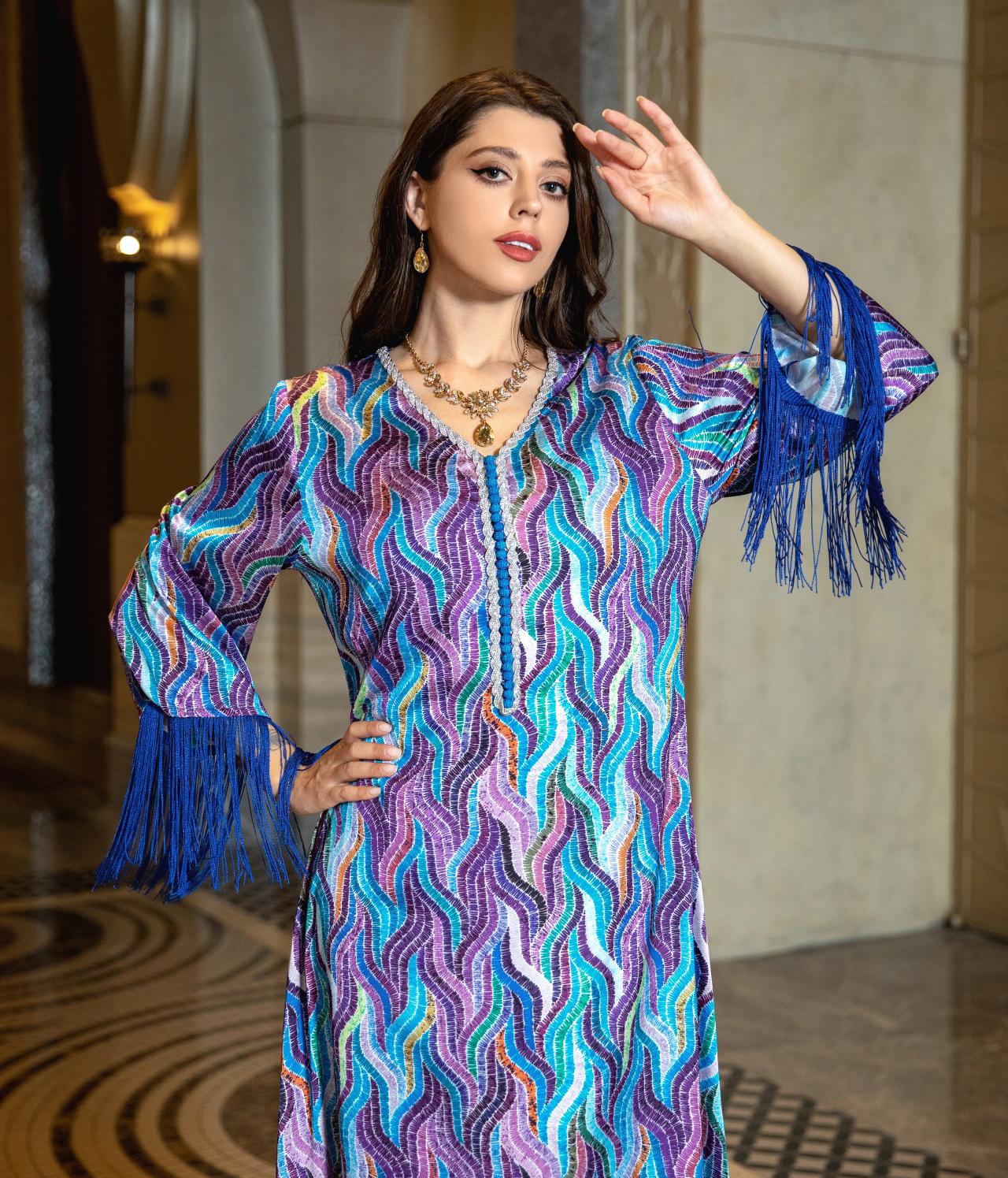 HASASERIES HS0521 Middle East Arab Dubai Muslim Robe Ladies Printed Casual Jalabiya Ethnic Clothing