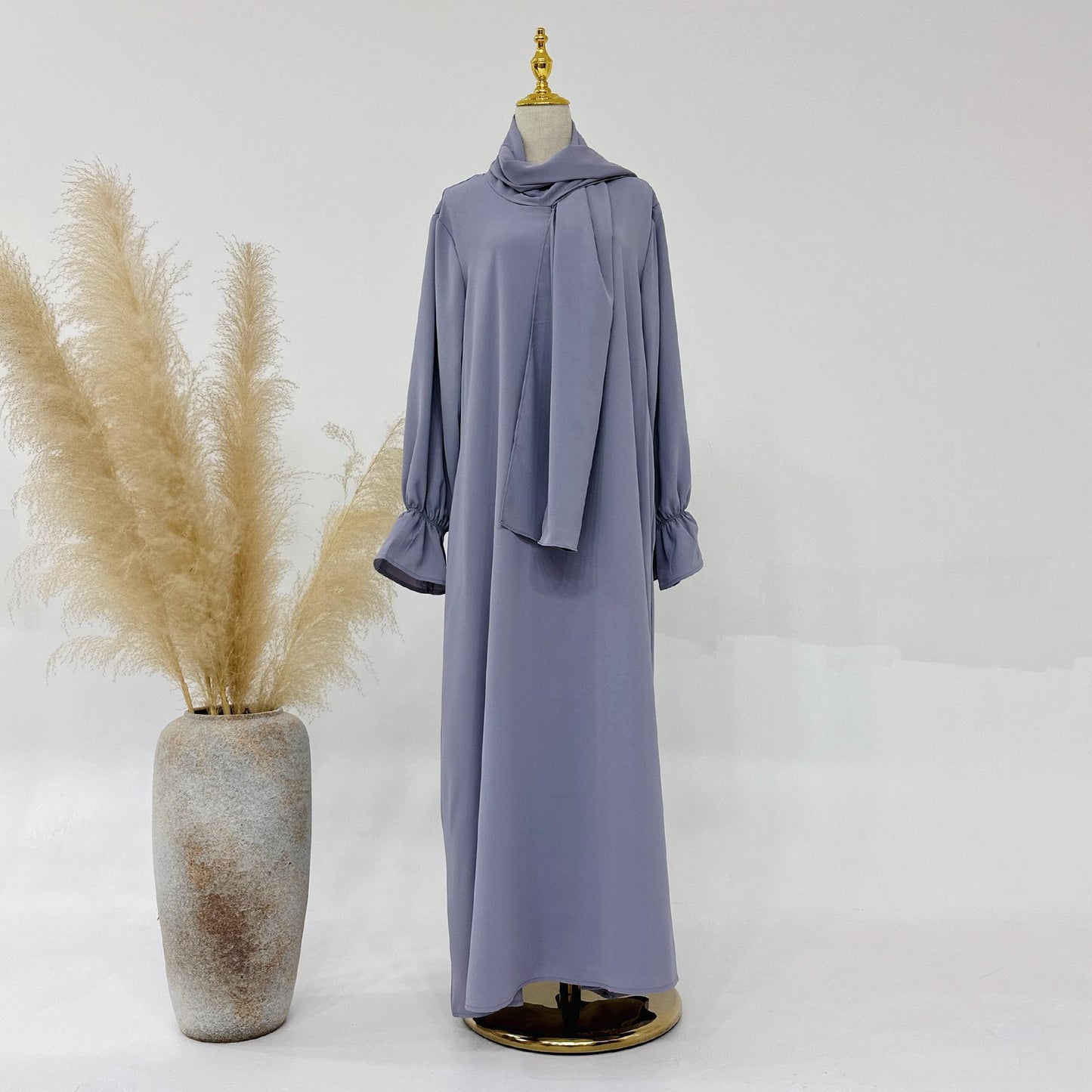 HASASERIES HS1173 Solid Color Hooded Abaya with Side Pocket