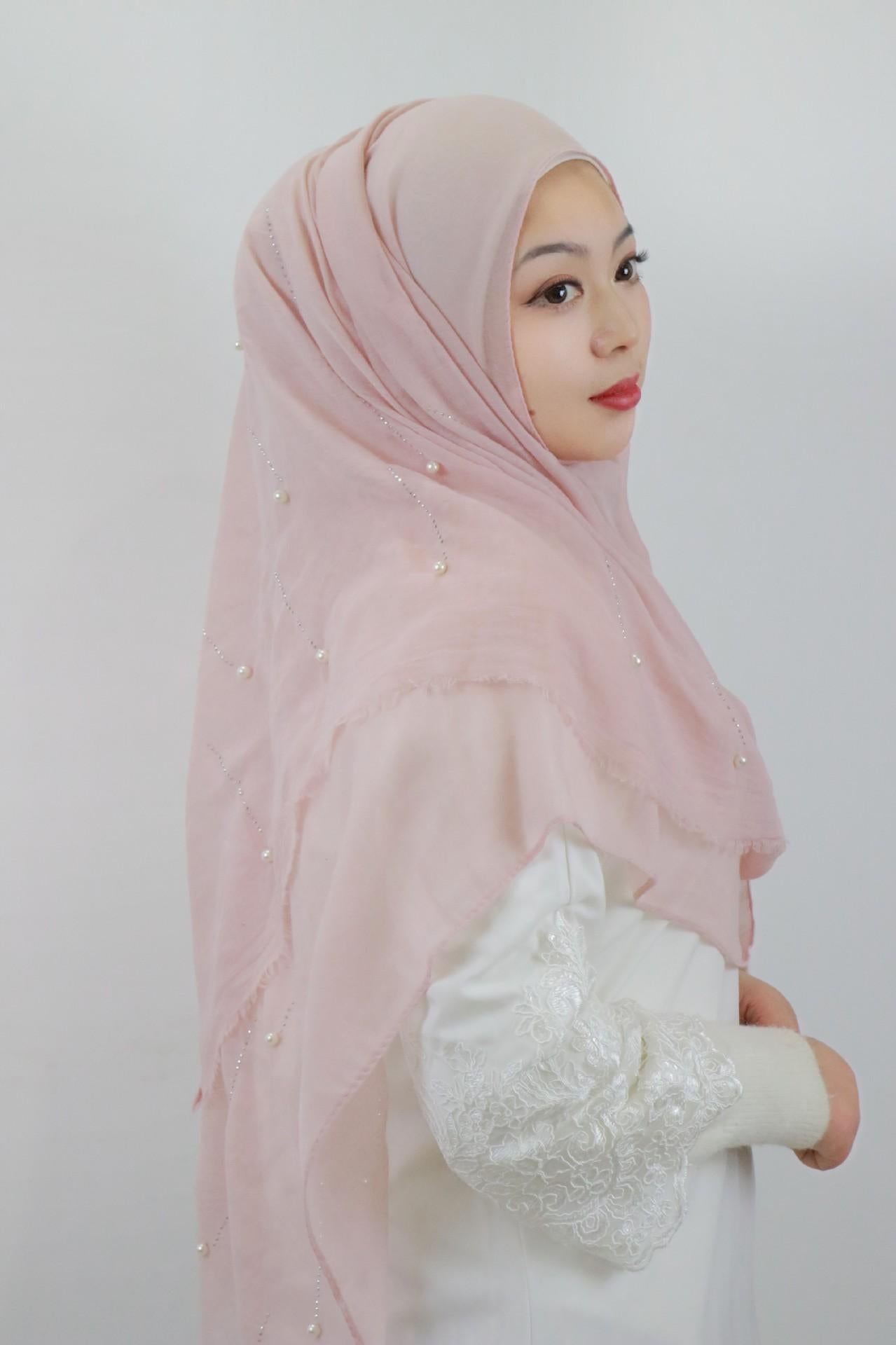 HASASERIES HS1106 Solid Color Scarf Long Beaded Shawl Headband