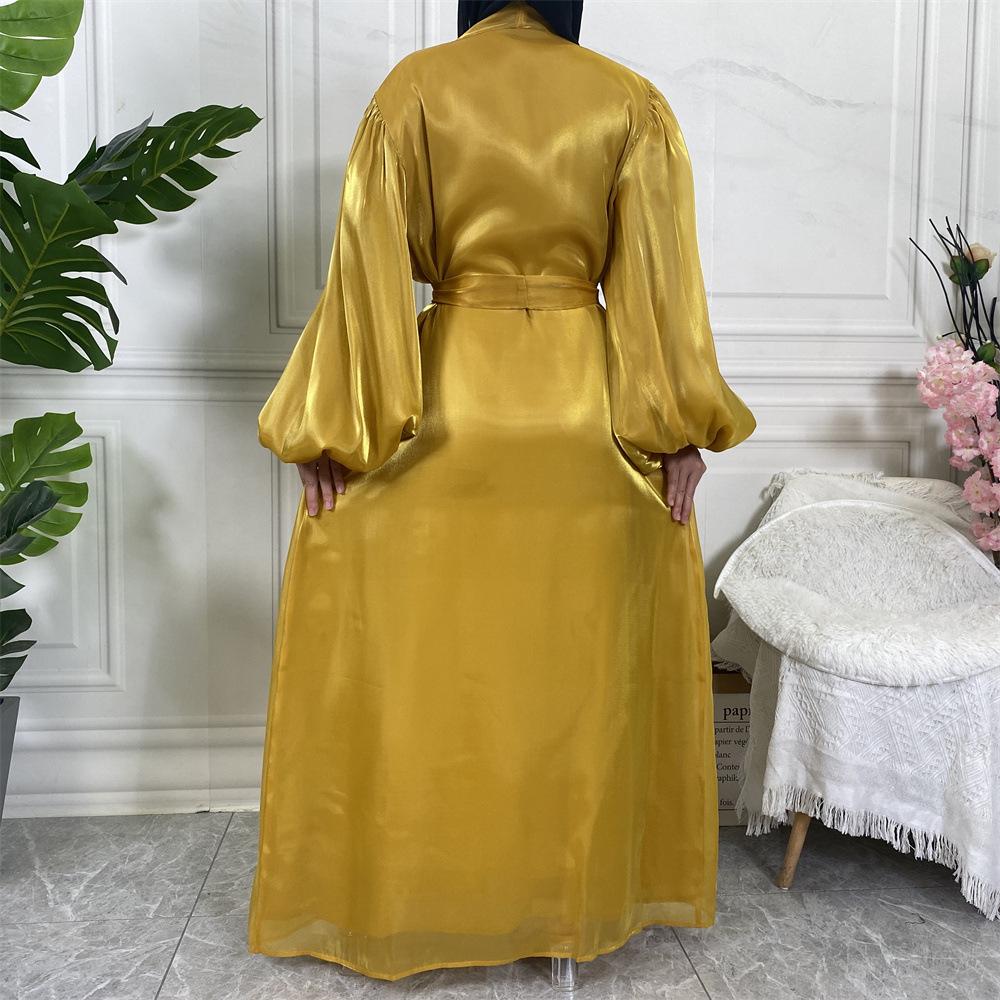 HASASERIES HS0929 Shiny Silk Balloon Sleeves Lined Cardigan