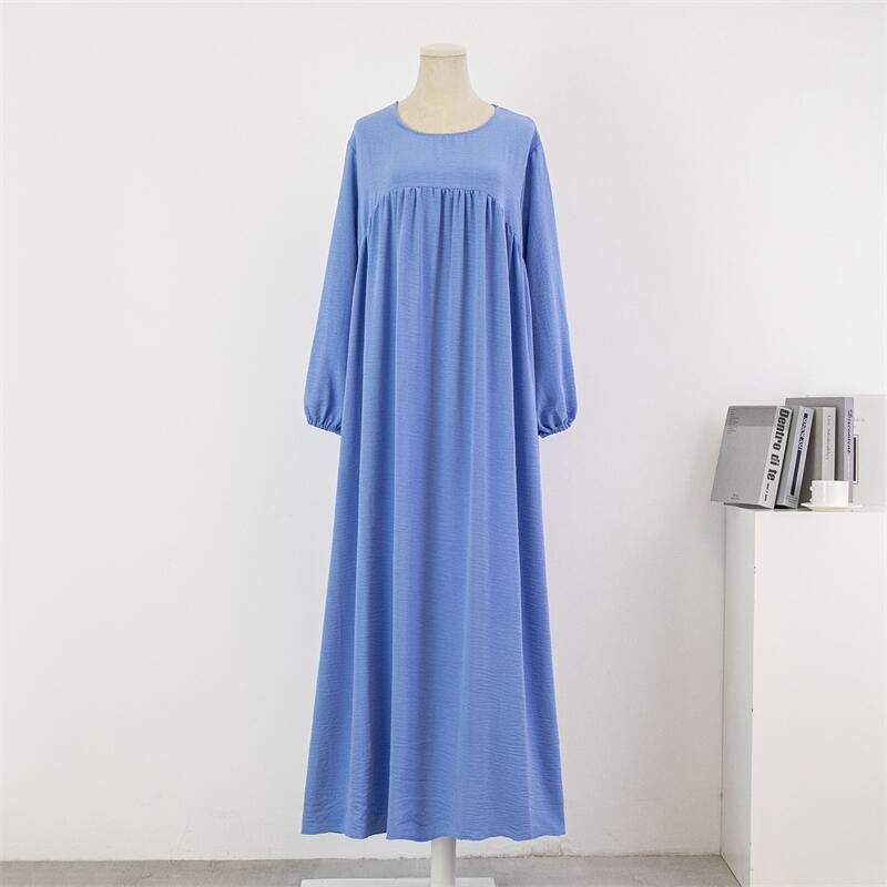 HS0470 Crepe Loose Plus Size Long Sleeve Solid Color Pullover Robe Pocket