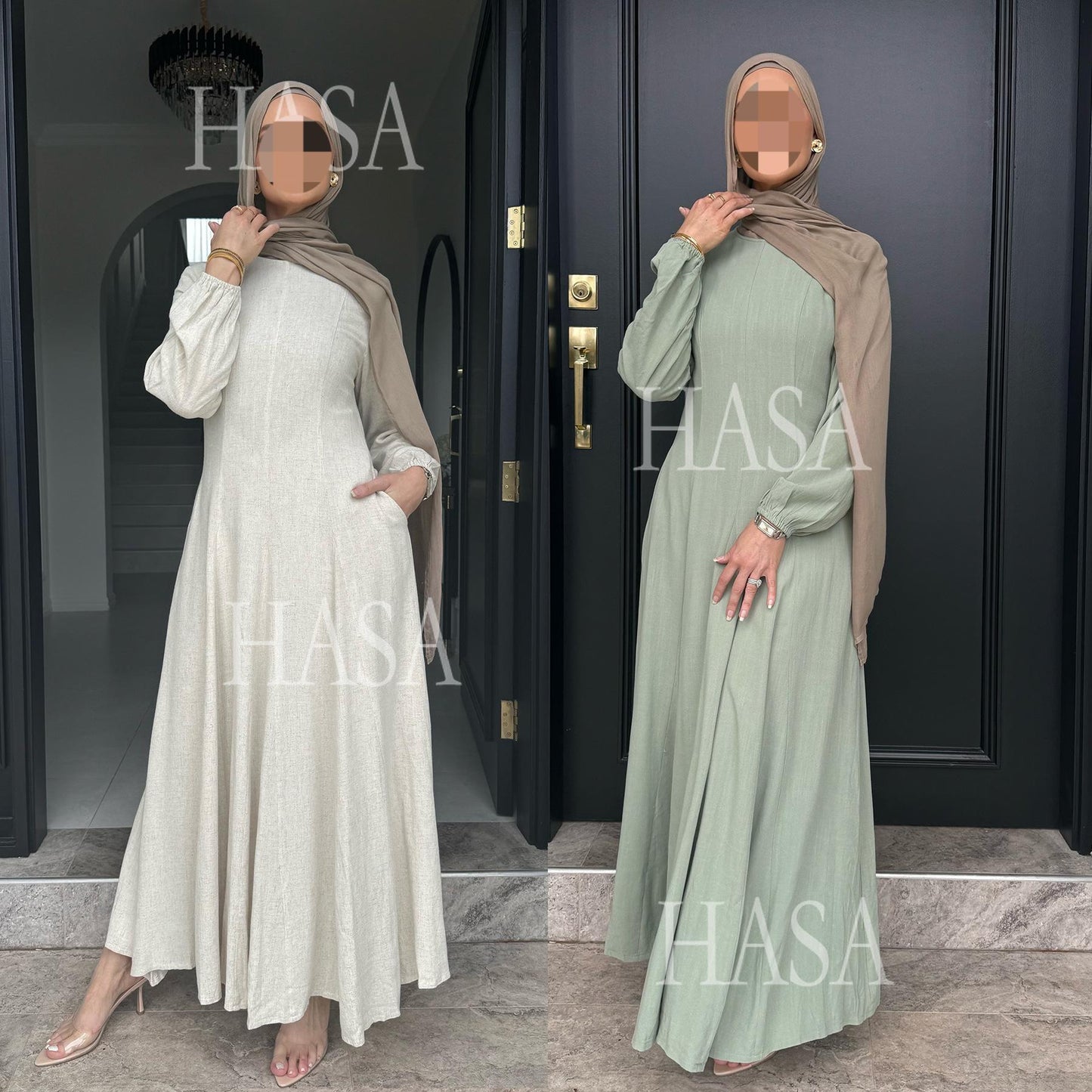 HASA HS5868 Solid Color Swing Comfortable Dress Robe Waist Cinching