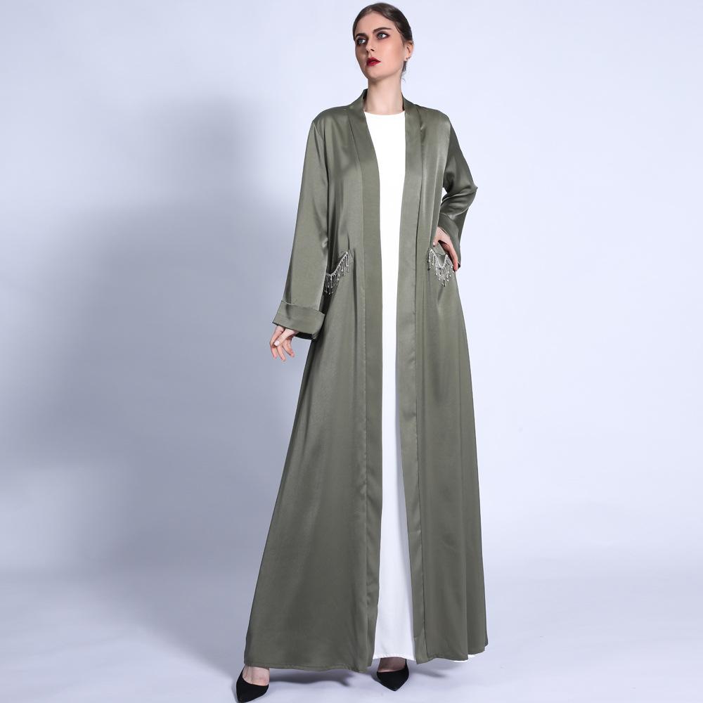 HASASERIES HS0432 Solid Color Wide Cuff Cardigan Lace-up Dress