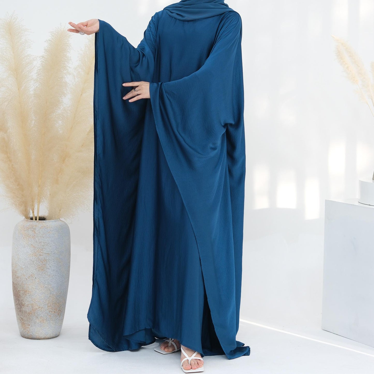 HASASERIES HS1174 Waist Raging Bat Sleeves Dress Crepe Kaftan
