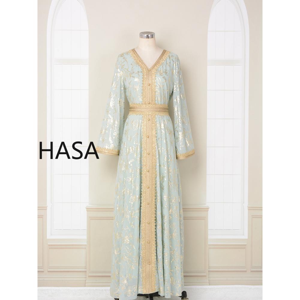 HS1249 Elegant Floral Abaya with Golden Detailing