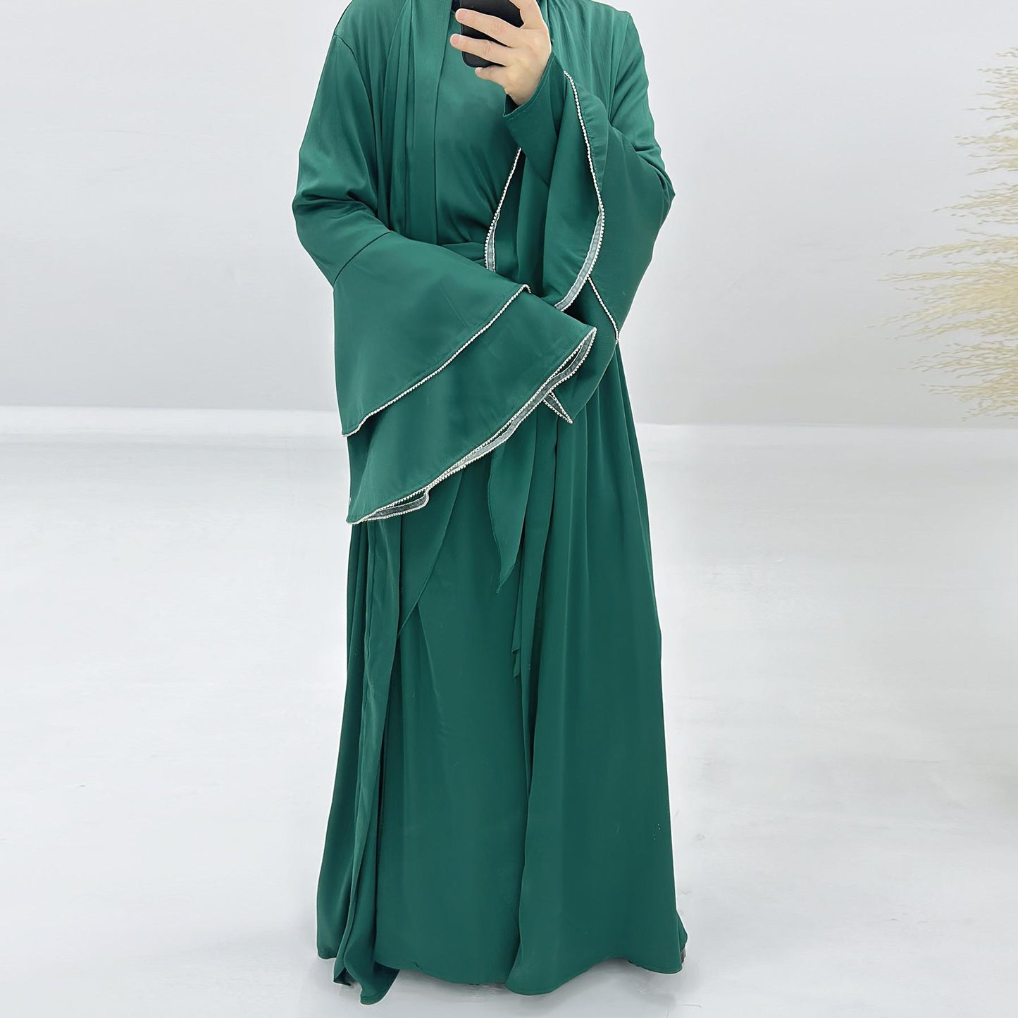 HASASERIES HS1188 Ensemble 3 pièces, cardigan en satin + robe intérieure + ceinture spéciale